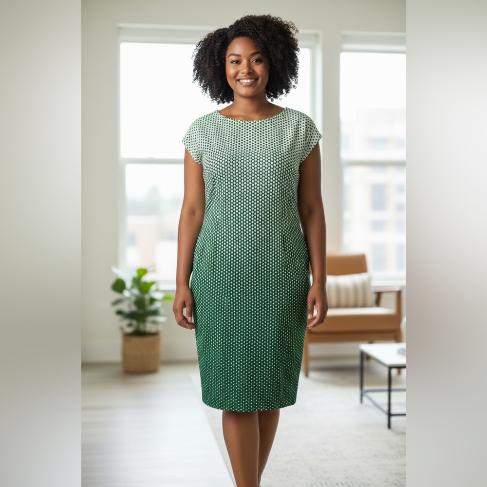 Beige by Eci Green White Polka Dot Bodycon Stretch Dress‎ 8 Women Cottagecore
